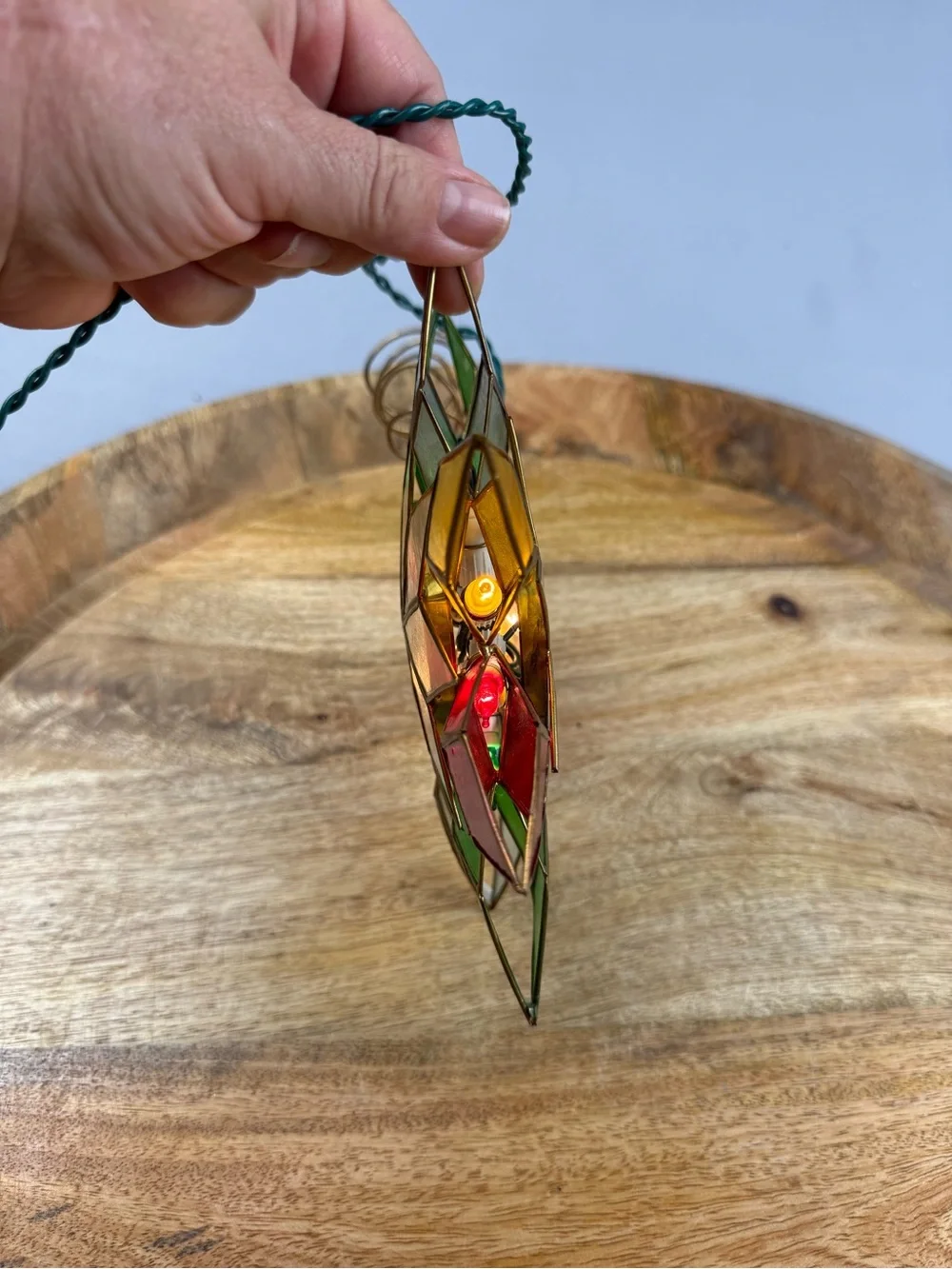 Vintage Stained Glass Lighted Christmas Tree Topper Star Multicolor Holiday